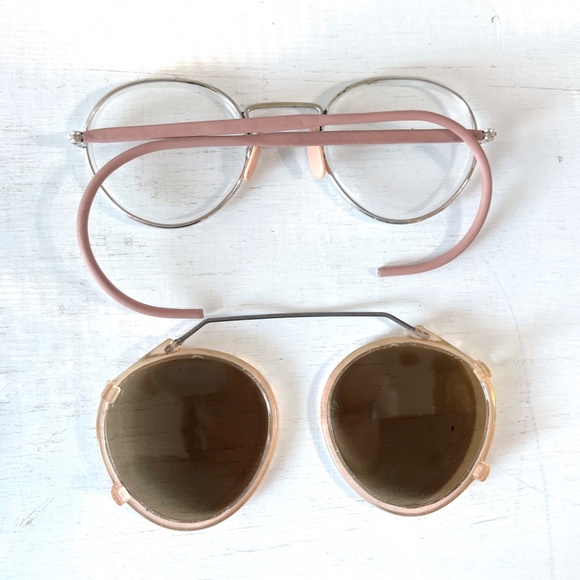 Antique Larry Davis Metal Round Eyeglasses w Sunglasses Clip On Near Sighted Rx - Picture 6 of 16